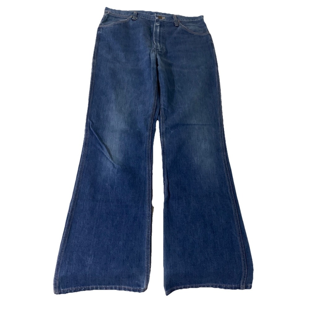 Vintage Wrangler Bell Bottom Jeans Mens Blue Denim Western Flare Leg 70s Style - Picture 1 of 3